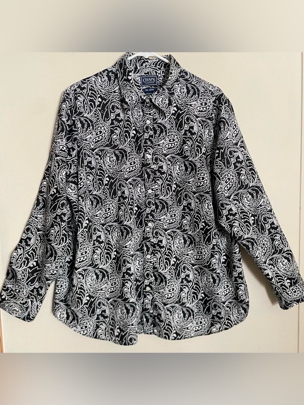 Chaps Black and White Paisley Print Button Down No Iron Shirt